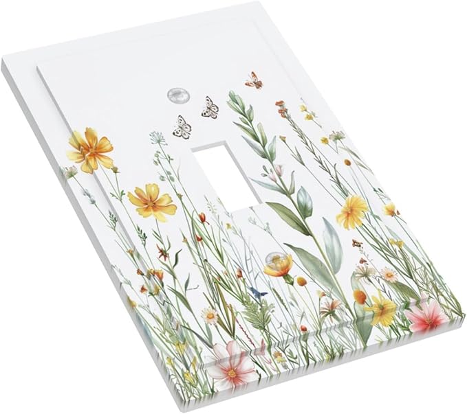 Light Switch Cover Plate Rustic Colorful Floral Butterfly Watercolor Flowers 1 Gang Single Toggle Decorative Switch Plates Wall Plates Electrical Faceplate Socket Covers for Bathroom Bedroom