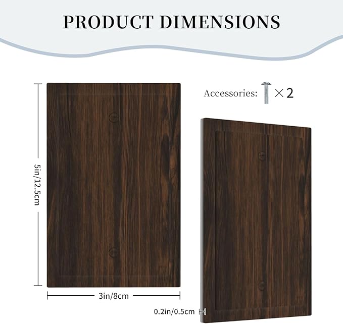 Light Switch Cover Plate Dark Brown Wood Grain Rustic Country Wooden 1 Gang Blank No Device Decorative Outlet Covers Electrical Wall Plate Switchplate for Farmhouse Home Decor