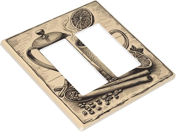 Light Switch Cover Plate Beige Vintage Rustic Coffee Beans Spice 2 Gang Double Rocker Outlet Covers Decorative Switch plates Electrical Wall Plates GFCI Receptacle for Kitchen Coffee Bar Decor
