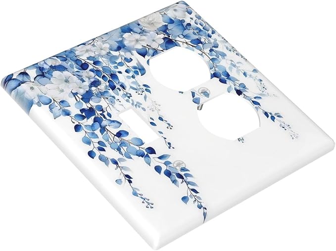 Blue Eucalyptus Leaves Floral Vine Flower Wallplates 1 Toggle 1 Duplex Switch Plate Electrical GFCI Faceplate Decorative Light Switch Covers for Bedroom Living Room Decor