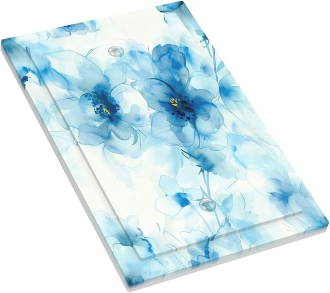 Watercolor Flower Blue White Large Floral Leaf Plants Light Switch Cover Plate 1 Gang No Device Blank Electrical Wall Plates Faceplate Decorative Switch Plate Covers for Bedroom Living Room Decor