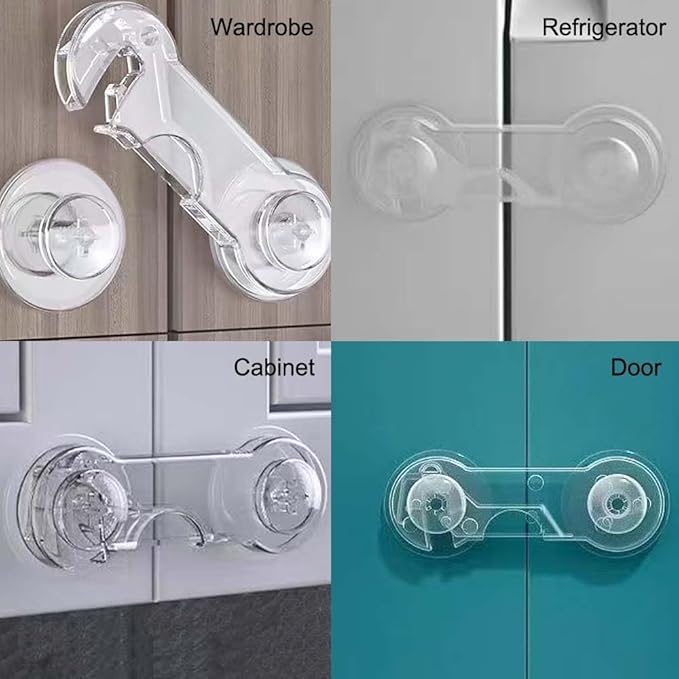 Cabinet Door Locks for Baby Proof and Child Safety, Fridge Locks for Kids,Cabinet Locks with Adhesive for Drawer Cupboards Fridge Oven Closet and Pantry, Childproof Door Latch (Transparent, 5 PCS)