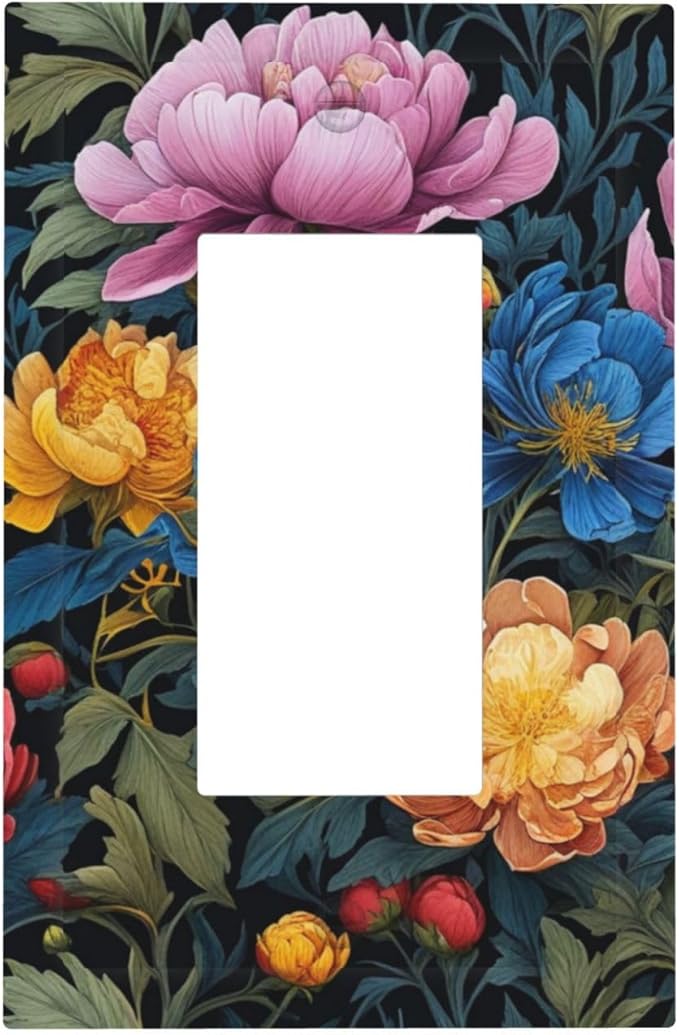 Decorative Outlet Covers Big Yellow Pink Flowers Blue Red Floral Green Leaf 1 Gang Single Decora GFCI Device Light Switch Covers Plate 1 Rocker Wall Plate Jumbo Switch Cover Plate
