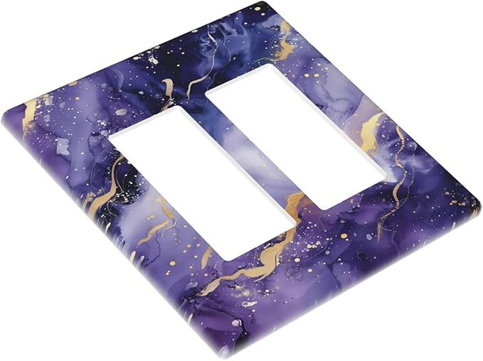 Decorative Outlet Covers Modernity Abstract Purple Golden Marble 2 Gang Wall Plate Double Rocker Switch Light Switch Plate Covers Jumbo Dual Electrical GFCI Switch Cover Plate