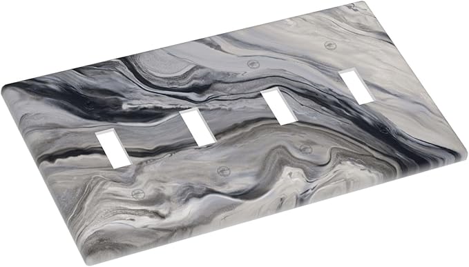 Grey And White Marble Abstract Art Print Light Switch Covers Quad Toggle Electrical Faceplate 4 Gang Wall Plate Decorative Switch Plates for Bathroom Kitchen Decor