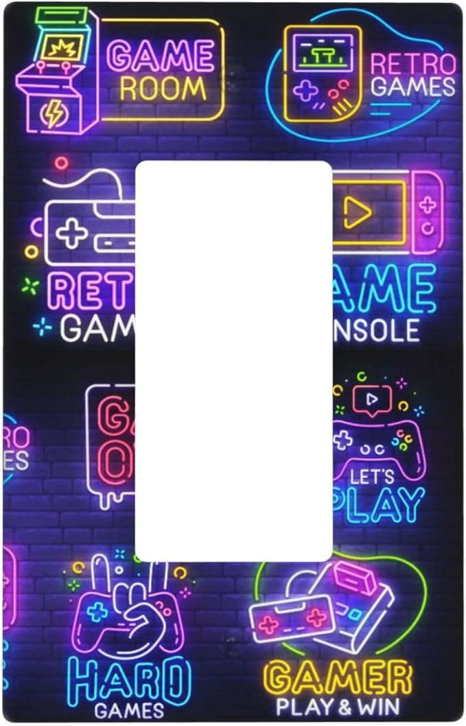Games Funny Single Gang Rocker Light Switch Cover Plates Decorative Outlet Covers, 1 Gang Rocker Wall Plate