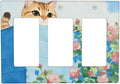 Cat Flower Triple Rocker Wall Plate Decorative 3 Gang Light Switch Covers Electrical Switchplate Home Decorate Faceplat for Bathroom Bedroom Kitchen Room 4.5 x 6.38 Inch