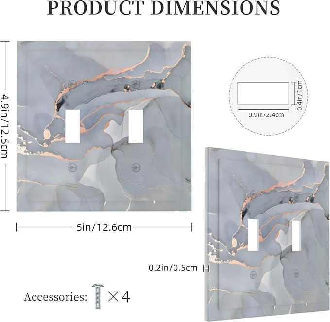 Gray And Gold Marble Abstract Luxury Print Decorative Switch Plates 2 Gang Double Toggle Outlet Light Switch Cover Wall Plate Electrical Faceplate for Bathroom Kitchen Bedroom Decor