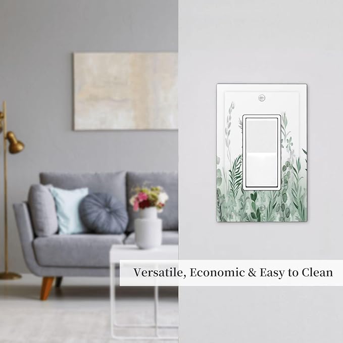 Watercolor Green Leaf Rustic Plant Eucalyptus Flowers Decorative Outlet Covers 1 Gang Single Rocker Light Switch Cover Plate Wall Plates GFCI Faceplate for Bed Room Living Room Decor