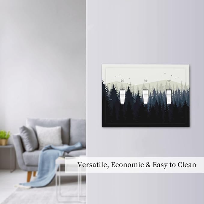 Decorative Switch Plates Forest Pine Tree Mountains Black Bird 3 Gang Wall Plate Triple Toggle Light Switch Cover Faceplate Electrical Wall Panels For Bed Room Farmhouse Decor