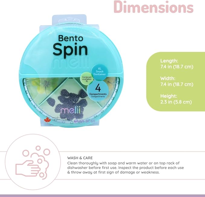 melii Bento Spin Lunch & Snack Container, Food Storage for Kids, BPA-Free, Dishwasher Safe – 4 Compartments, Blue