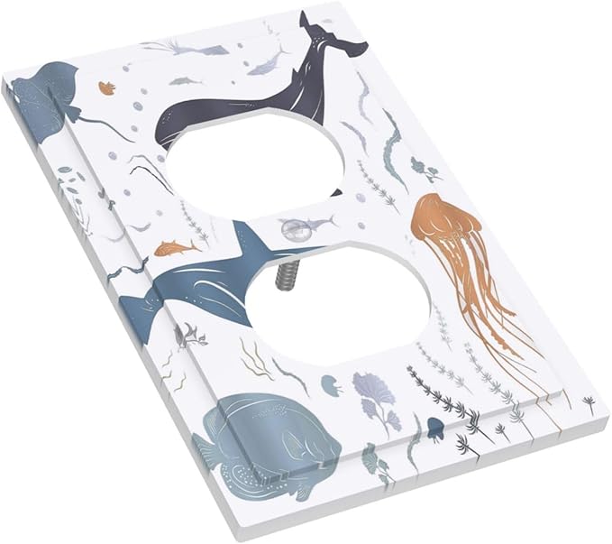 Kids Sea Animal Decorative 1 Gang Single Duplex Light Switch Plate Outlet Cover Decorative Wall Plate Switchplate Electrical Faceplate for Nursery Kidsroom Bedroom Decor