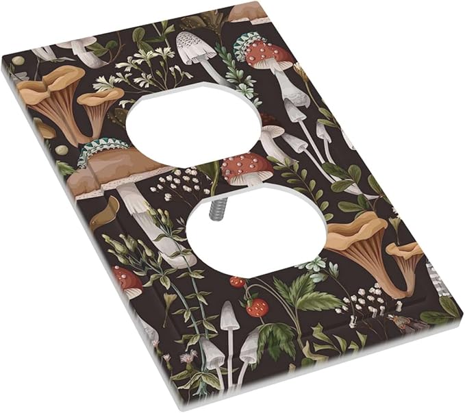 Vintage Boho Hippie Plant Mushroom 1 Gang Outlet Plate Covers Decorative Single Duplex Wall Plate Electrical Receptacle Light Switch Cover Electric Switchplate Country Decor
