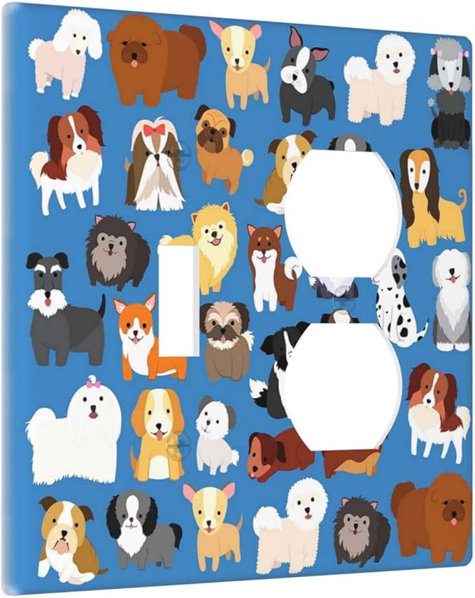 Cute Animal Dogs Puppy Decorative Outlet Cover 1 Toggle 1 Duplex Light Switch Plate Cover Electricity Receptacles Plates For Home Kitchen Living Bedroom 4.6 * 4.5