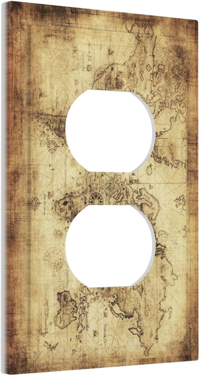 Old World Ocean Map 1 Gang Outlet Plate Covers Decorative Single Duplex Wall Plate Electrical Receptacle Light Switch Cover Electric Switchplate Country Decor