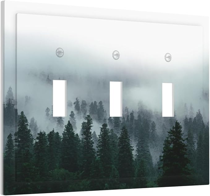 Forest Pine Forest Foggy Mountain Natural Scenery Decorative Switch Plates 3 Gang Wall Plate Triple Toggle Light Switch Cover Faceplate Electrical Wall Panels for Bed Room Living Room Decor
