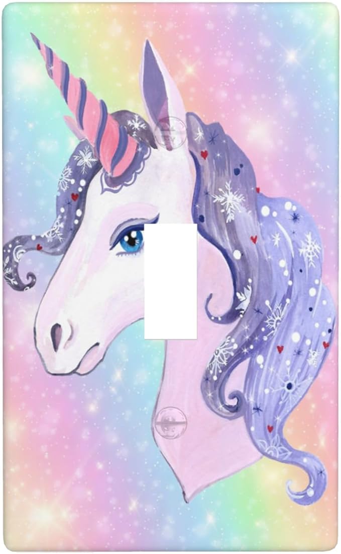 1-Gang Toggle Light Switch Plate, Unicorn Rainbow Printed Wall Plate, Cute Cartoon Decor for Girls Bedroom Nursery Kids Bathroom