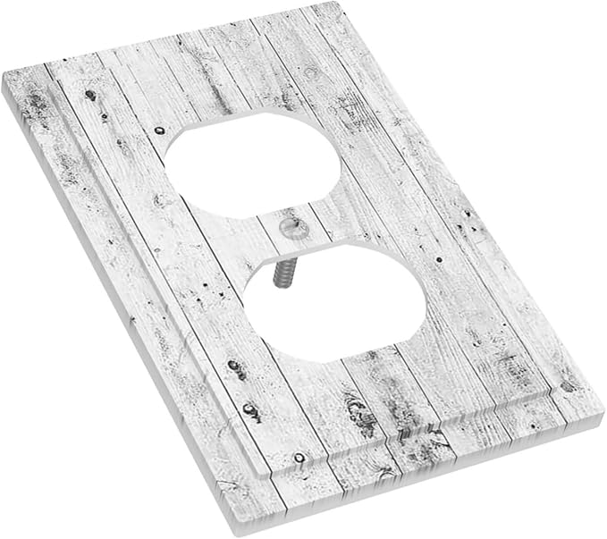 Outlet Covers Rustic White Grey Wood Grain 1 Gang Duplex Light Switch Cover Electrical Receptacle Faceplate Wall Plate Decorative Switch Plates for Farmhouse Home Decor