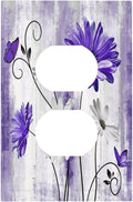 Purple Daisy Butterfly Boho White Floral 1 Gang Wall Plate Cover Receptacle Duplex Light Switch Cover Plate Single Dual Plug Covers Electrical Switchplate
