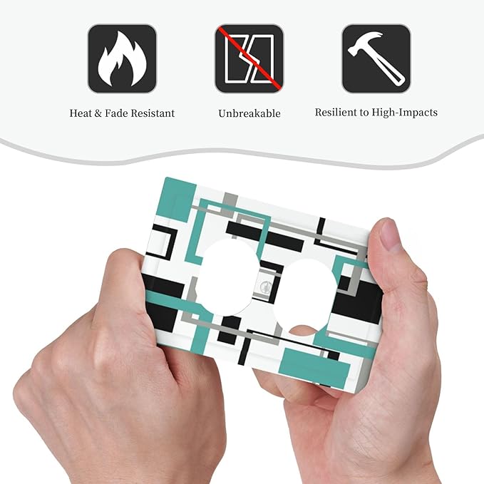 Geometric Turquoise Black Gray Modern Abstract Boho Outlet Covers 1 Gang Duplex Light Switch Cover Decorative Switch Plates Electrical Receptacle Faceplate Wall Plate for Office Nursery Decor