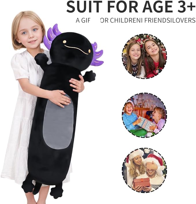 Dalmao 36" Giant Black Axolotl Stuffed Animal, Cute Soft Long Axolotl Plush Body Squishy Pillow Big Plushies Toy, Gift for Kids, Boys, Birthdays