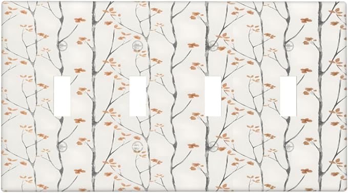 Boho Floral Watercolor Tree Branch Flower Minimalist Light Switch Covers Quad Toggle Electrical Faceplate 4 Gang Wall Plate Decorative Switch Plates Cover for Bedroom Living Room Decor