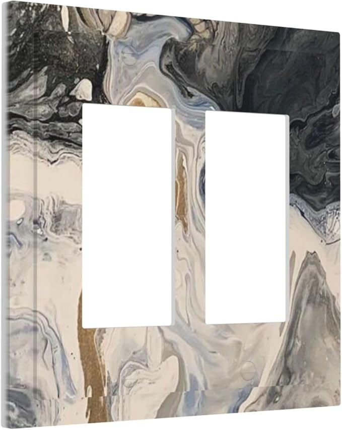 Decorative Outlet Covers Black Gold Swirl Fluid Painting Marble 2 Gang Double Gfci Rocker Electrical Wall Panels Light Switch Cover Plate For Bathroom Kitchen Decor