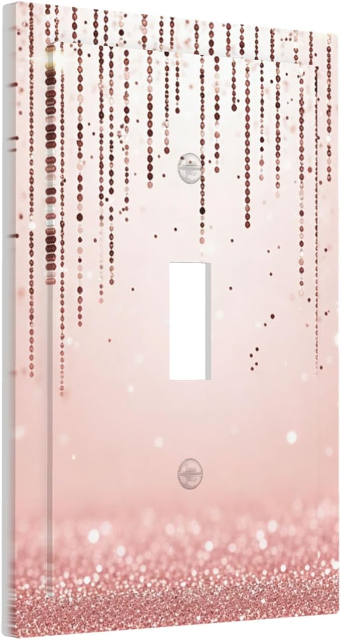 Rose Gold Pink 1-Gang Toggle Light Switch Plate, Draping Bead Printed Pattern Decorative Wall Plate for Bedroom Bathroom Decor