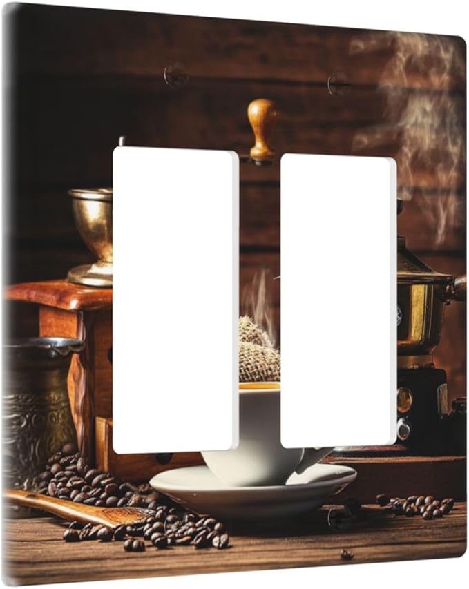 Decorative Outlet Covers with Vintage Coffee Retro Grinder Artwork Design 2 Gang Wall Plate Double Rocker Light Switch Cover Switch Plate Cover for Rustic Kitchen Decor