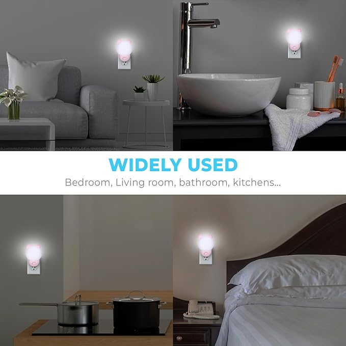 SATONA Cute Bear Night Light Plug - RGB + Soft White 3000K, Dusk to Dawn Nursery Night Light for Kids, Ideal Christmas & Birthday Gifts, Room Decor for Children (Pink)