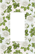Elegant White Roses & Green Leaves Floral Single Rocker Switch Cover - 1-Gang Standard US Size Timeless Rose Garden Light Switch Covers for Bathroom Bedroom Vanity Decor