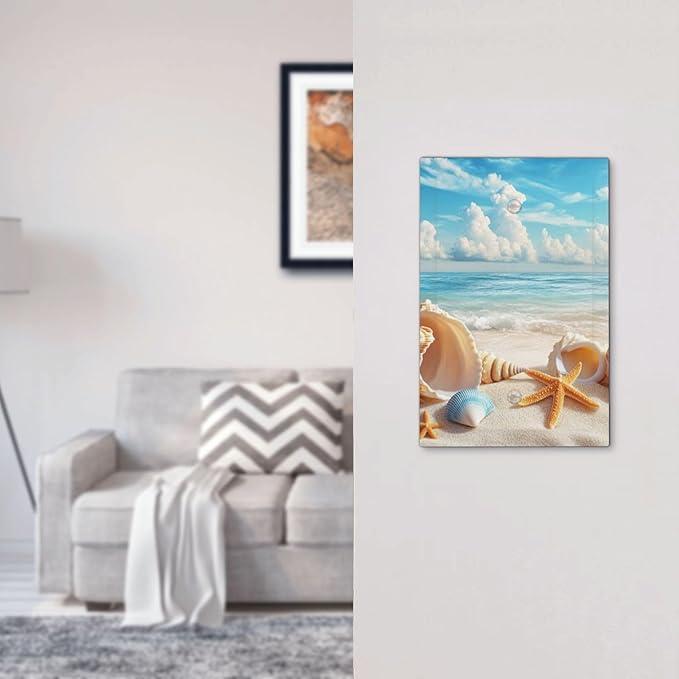 Beach Coastal Seashore Sea Starfish Shell Sand Light Switch Cover Plate 1 Gang No Device Blank Electrical Wall Plates Faceplate Decorative Switch Plate for Bathroom Home Decor
