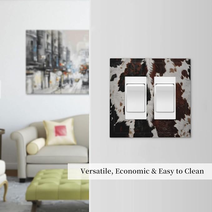 Cowhide Print Abstract Animal Fur Rustic Decorative Outlet Covers 2 Gang Double GFCI Rocker Electrical Wall Panels Light Switch Cover Plate for Farmhouse Home Decor