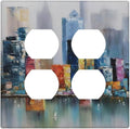 Colorful Nyc Skyline Textured Modern Abstract Outlet Covers 2 Gang Double Duplex Decorative Light Switch Covers Electrical Wallplates Socket Faceplate for Bedroom Living Room Decor