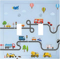 Road Construction Car Truck Hot Air Balloon Decorative Switch Plates 2 Gang Double Toggle Outlet Light Switch Cover Wall Plate Electrical Faceplate for Nursery Kids Room Decor