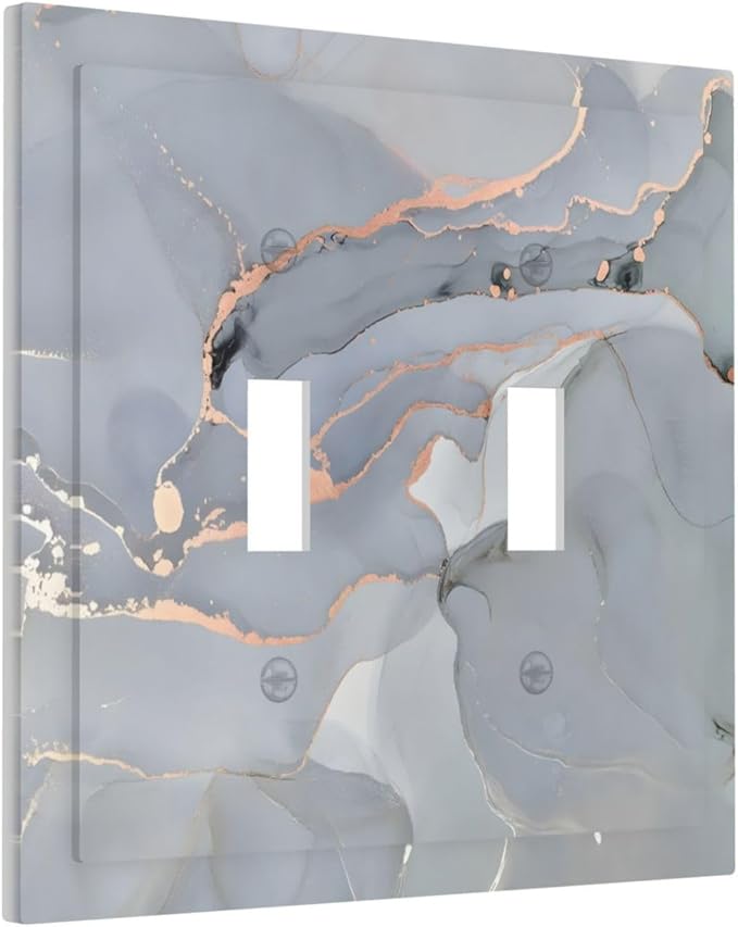 Gray And Gold Marble Abstract Luxury Print Decorative Switch Plates 2 Gang Double Toggle Outlet Light Switch Cover Wall Plate Electrical Faceplate for Bathroom Kitchen Bedroom Decor
