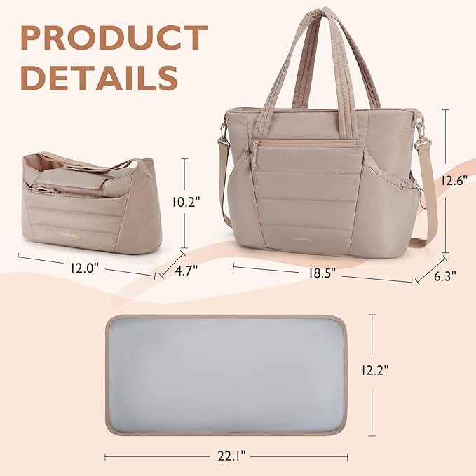 mommore Diaper Bag Tote with Stroller Organizer Puffer Bag Large Capacity Baby Bag with Changing Pad for Travel, Hospital