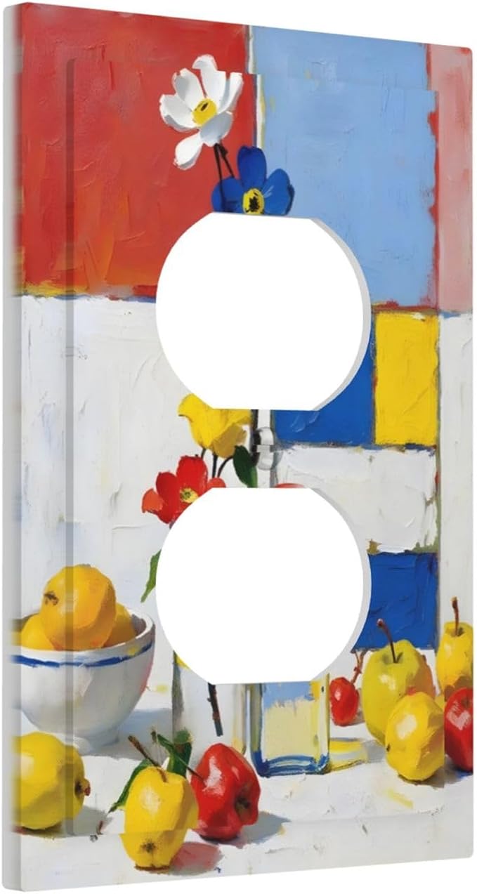 Color Block Floral Still Life Art Red Yellow Blue Abstract Outlet Covers 1 Gang Duplex Light Switch Cover Decorative Switch Plates Electrical Receptacle Faceplate Wall Plate for Farmhouse Bedroom