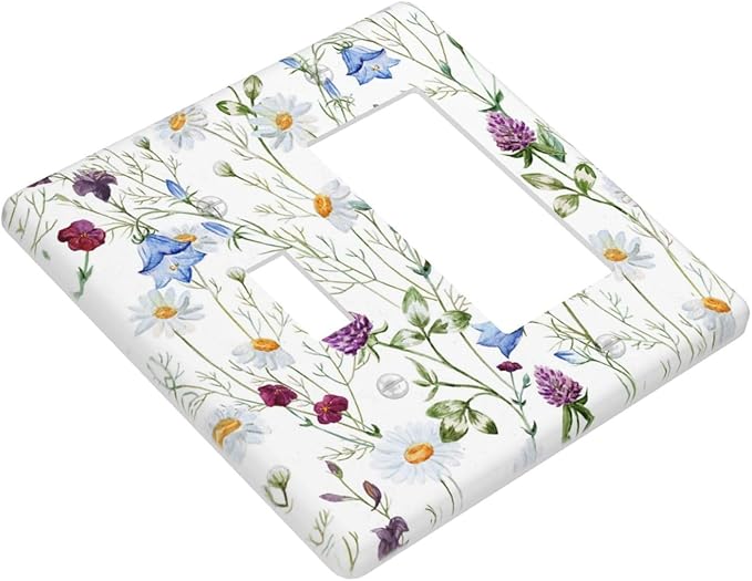 Floral Boho Multicolor Flower Plant Leaves Outlet Covers 1 Toggle 1 Rocker Combination Decorative Wall Plate Electrical Switch Plates Light Switch Cover Plate for Bedroom Living Room Decor