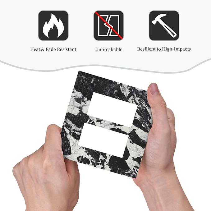 Black White Marble Abstract Luxury Decorative Outlet Covers 2 Gang Double GFCI Rocker Electrical Wall Panels Light Switch Cover Plate for Bathroom Kitchen Decor