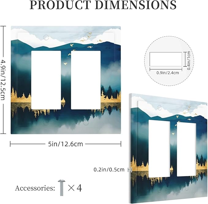 Mountains Landscape Lake Bird Reflection Decorative Outlet Covers 2 Gang Double GFCI Rocker Electrical Wall Panels Light Switch Cover Plate for Bedroom Living Room Decor