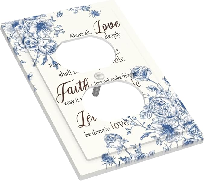 Decorative Outlet Covers Inspirational Quotes Blue Flower Floral 1 Gang Duplex Light Switch Cover Plate Unique Wall Plates for Electrical Outlets Switch Plate Covers for Bedroom Home Decor