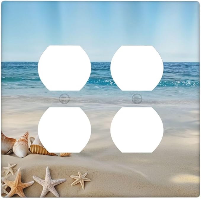 Summer Beach Starfish Shells Decorative Outlet Covers 2-Gang Duplex Light Switch Cover Gfci Wall Plate Covers Electrical Receptacle Switch Plate Cover Plug Faceplate for Bathroom Decor