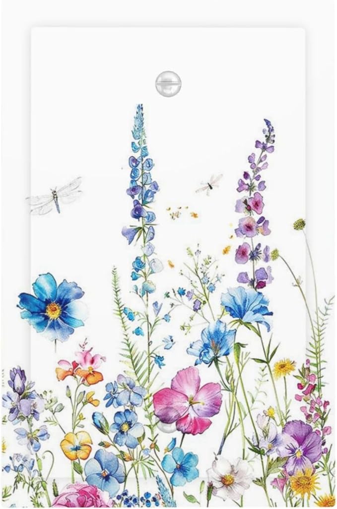 Light Switch Cover Plate Boho Colorful Flowers Plants And Dragonflies 1 Gang No Device Blank Electrical Wall Plates Faceplate Decorative Switch Plate for Bedroom living Room Decor