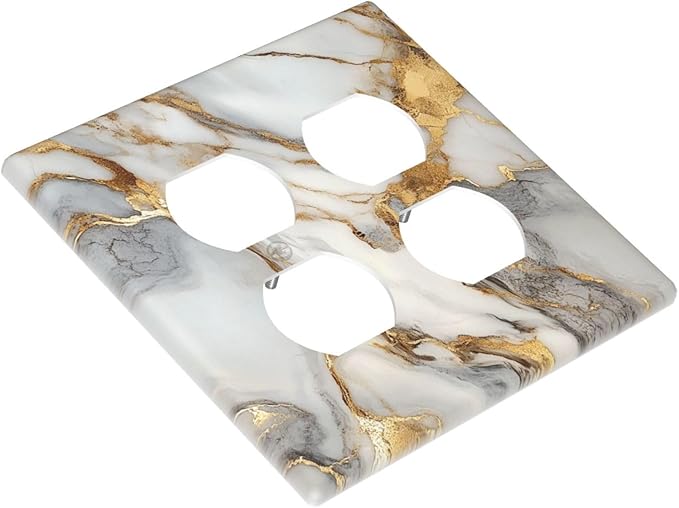 Light Switch Cover Plate White Gold Abstract Luxury Marble Patterns 2 Gang Socket Covers Double Duplex Wallplates Switch Plates and Outlet Covers for Bathroom Home Decor