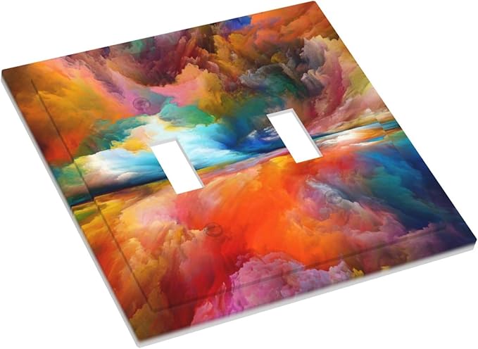 Light Switch Cover Plate Iridescent Abstract Colorful Clouds 2 Gang Double Toggle Decorative Switch Plates Rainbow Wall Plates Electrical Outlet Covers for Bathroom Home Decor