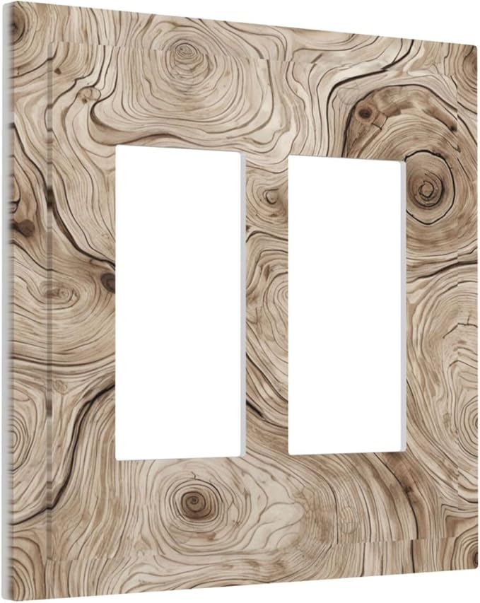 Tree Annual Rings Burl Texture Brown Wood Grain Print Decorative Outlet Covers 2 Gang Double GFCI Rocker Electrical Wall Panels Light Switch Cover Plate for Farmhouse Bedroom Decor