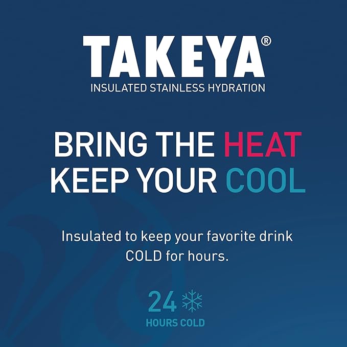 Takeya Actives Kids Water Bottle 14 oz Stainless Steel Double Wall Insulation BPA-Free Leakproof Straw Lid Easy Carry Handle Reusable Ideal for Boys and Girls, School, Sports - Atlantic Blue
