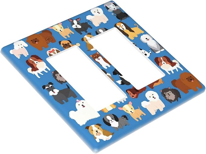 Cute Animal Dogs Puppy Decorative Outlet Cover Double Rocker Light Switch Plate Cover Electricity Receptacles Plates For Home Kitchen Living Bedroom 4.6 * 4.5