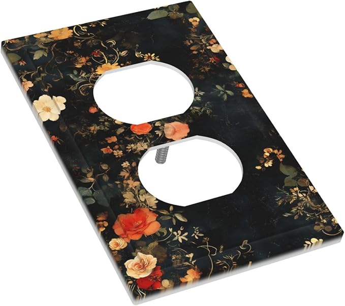 Vintage Orange Pink Black Roses Floral Flower Outlet Covers 1 Gang Duplex Light Switch Cover Decorative Switch Plates Electrical Receptacle Faceplate Wall Plate for Farmhouse Bedroom Decor